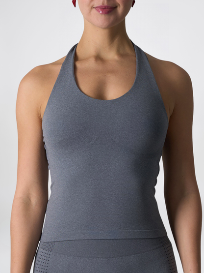 Halter Top Seamless Cropped with Scoop Neck and Wide Neck Strap