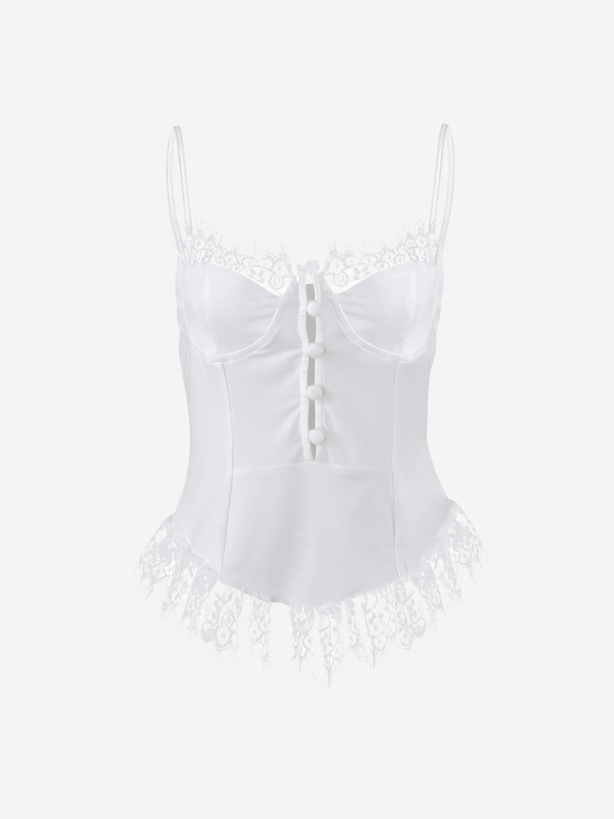 Lace Cami Top in Corset Style with Covered Buttons and Adjustable Straps