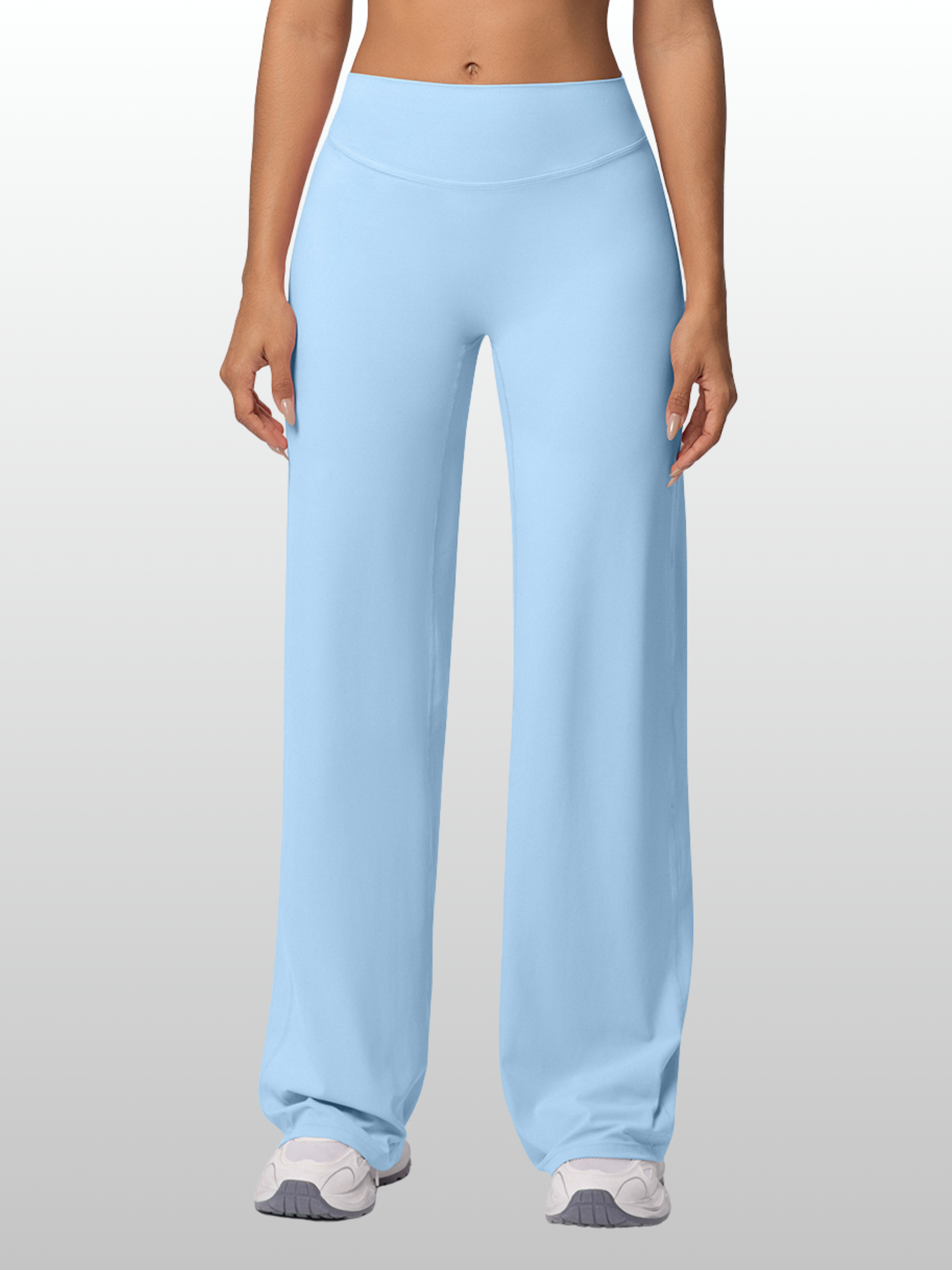 Yogahose Damen mit weitem Bein, hoher Bund, nahtlose Front