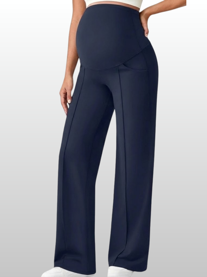 Maternity Pants, Over-the-Belly, Pleated, Loose Fit, Pockets, All Trimesters, Breathable