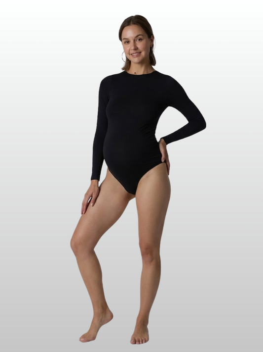 Maternity Bodysuit, Long Sleeve, Seamless, Stretch-Fit, All Trimesters, Pregnancy