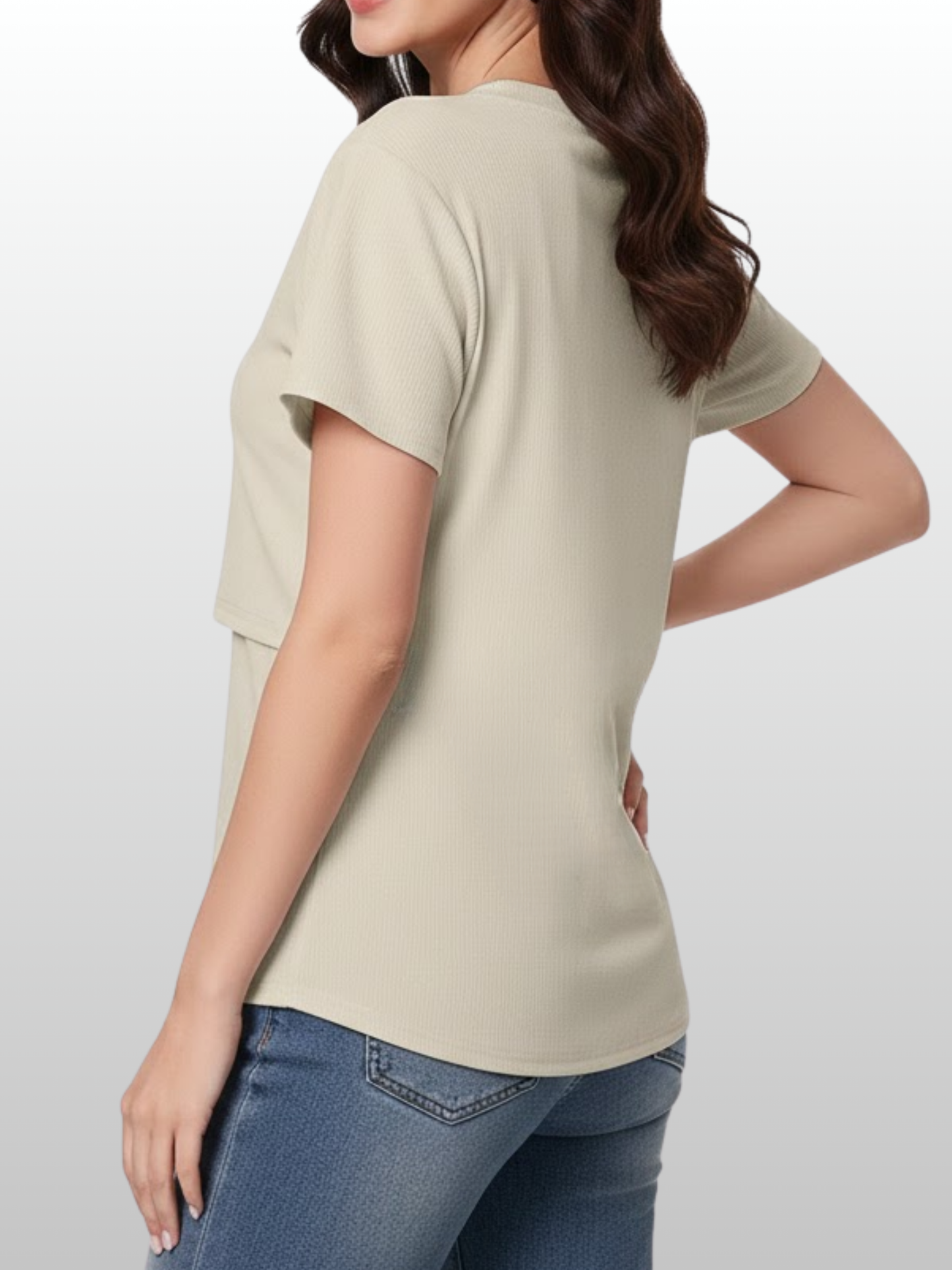 Umstandsmode, Umstands Shirt, Gerippt, Mit Stillzugang, Atmungsaktiv, Dehnbar