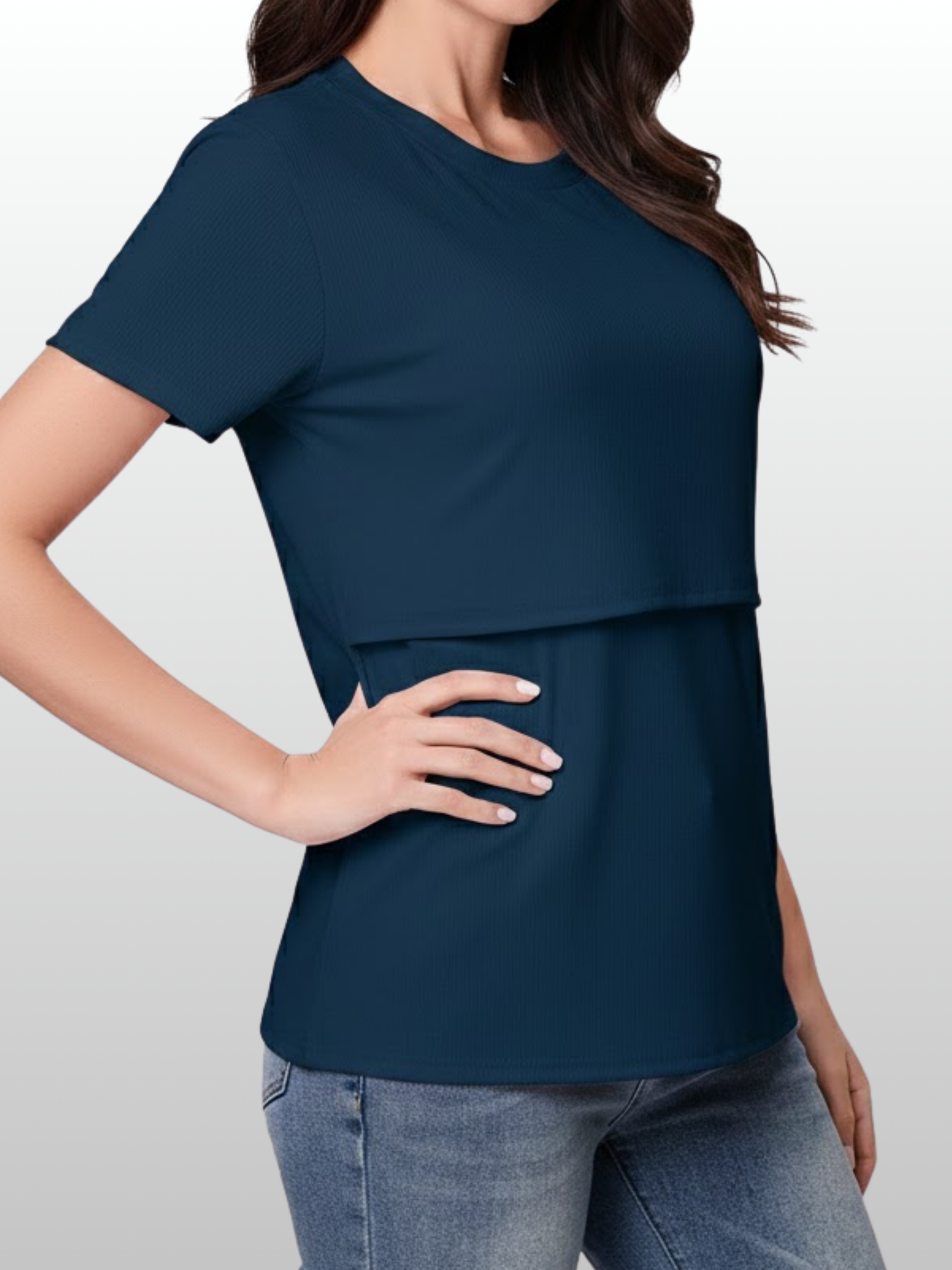 Umstandsmode, Umstands Shirt, Gerippt, Mit Stillzugang, Atmungsaktiv, Dehnbar