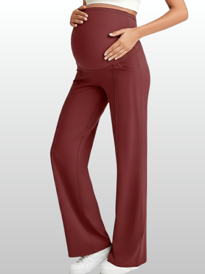 Maternity Pants, Over-the-Belly, Pleated, Loose Fit, Pockets, All Trimesters, Breathable