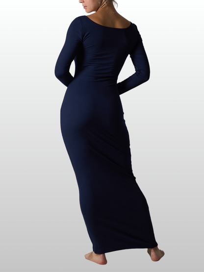 Umstandskleid, Maxikleid Langarm, Carré-Ausschnitt, Figurbetontes Strickkleid