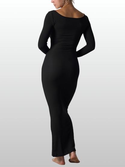 Umstandskleid, Maxikleid Langarm, Carré-Ausschnitt, Figurbetontes Strickkleid