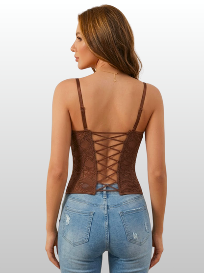 Corset Top, Lace Bustier, Criss-Cross Back, Underwire