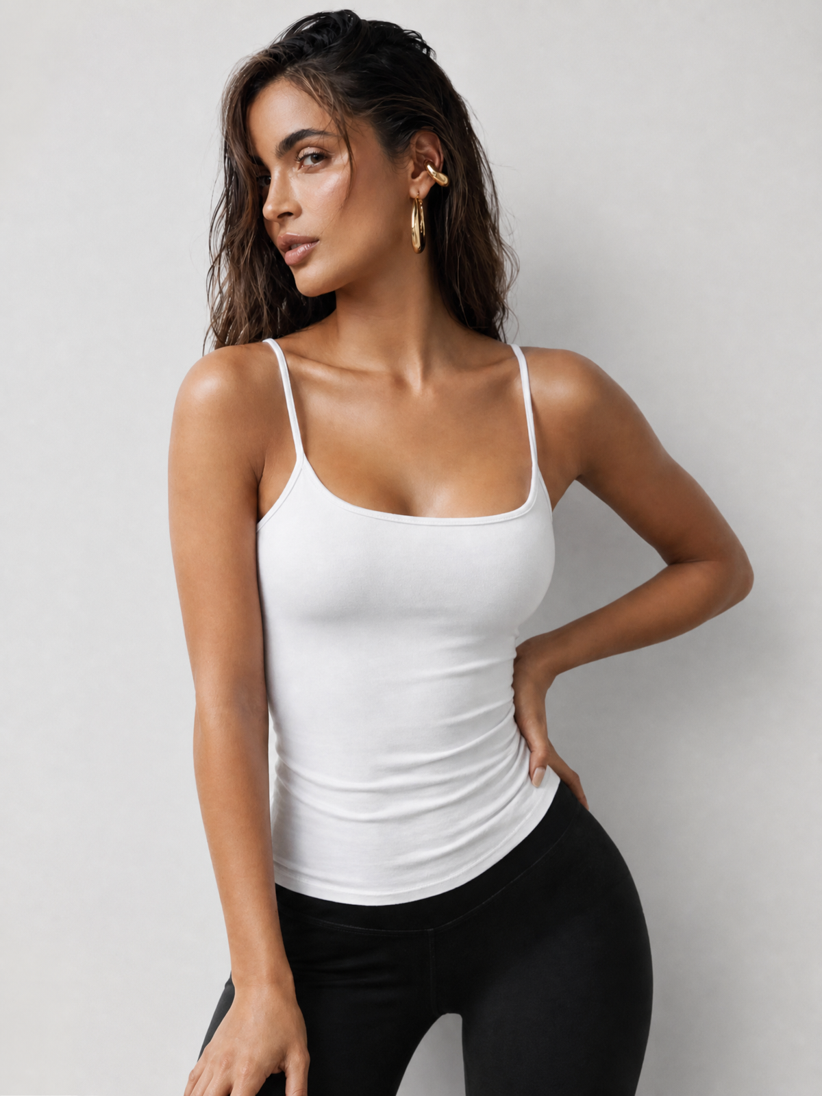 Tank Top with Tummy Control Square Neck and Thin Straps