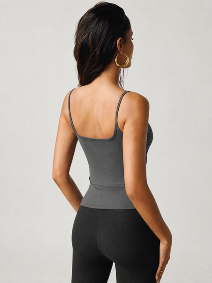 Tank Top with Tummy Control Square Neck and Thin Straps