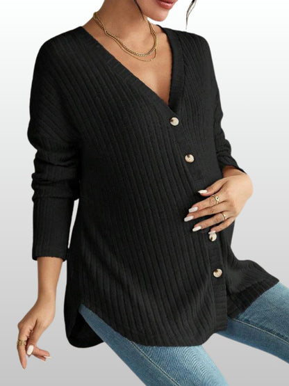 Cardigan Maternity in Rib Knit with V-Neck and Buttons