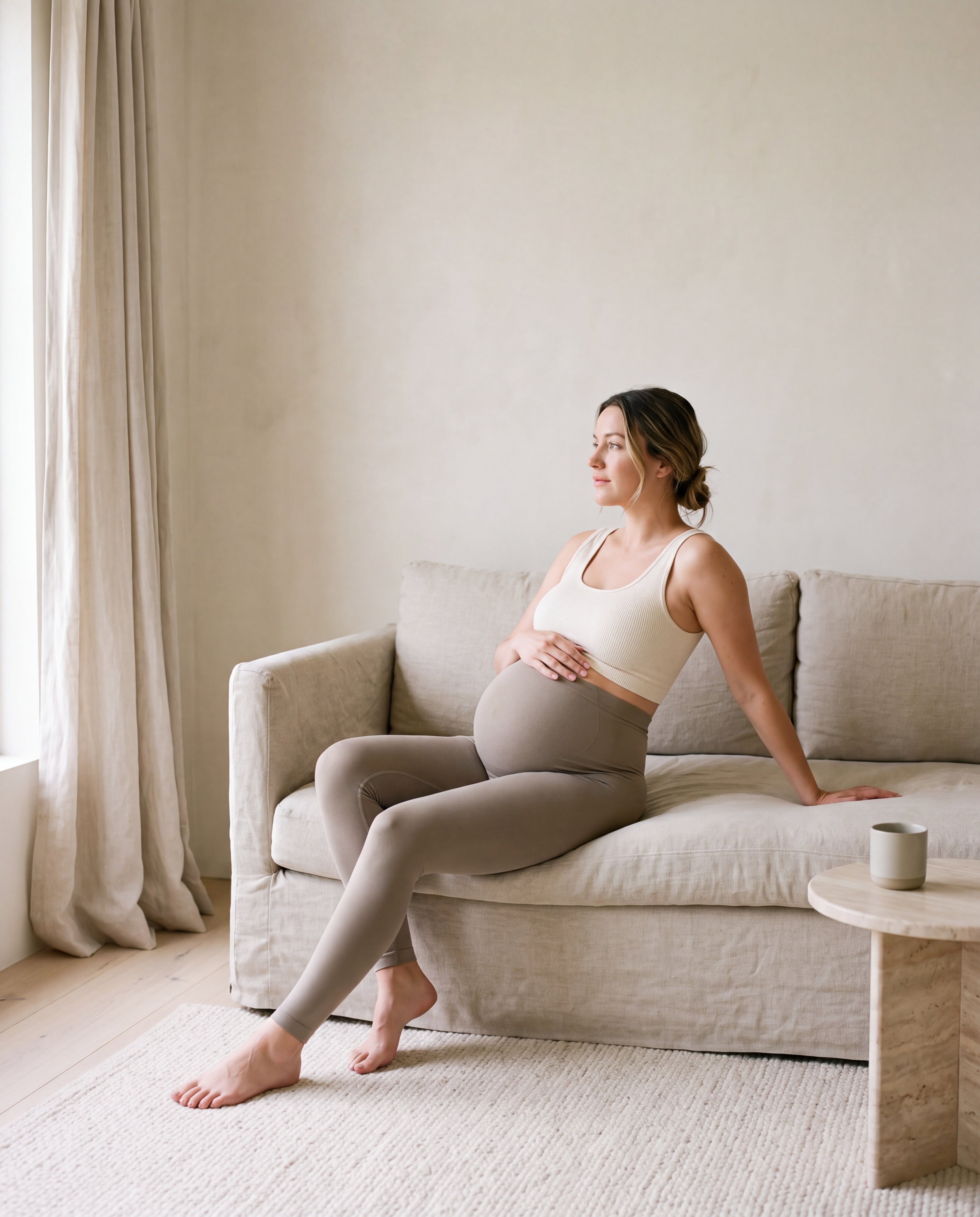 Schwangere in nahtlosen Umstandsleggings mit Bauchband von mumshape