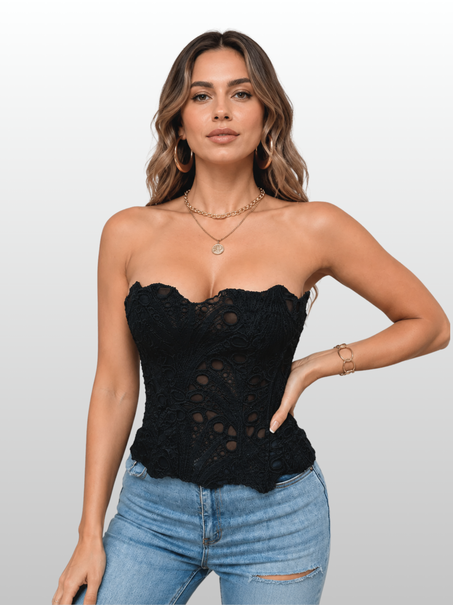 Corset Top, Hollow Out, Knit, Strapless, Breathable
