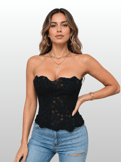 Corset Top, Hollow Out, Knit, Strapless, Breathable