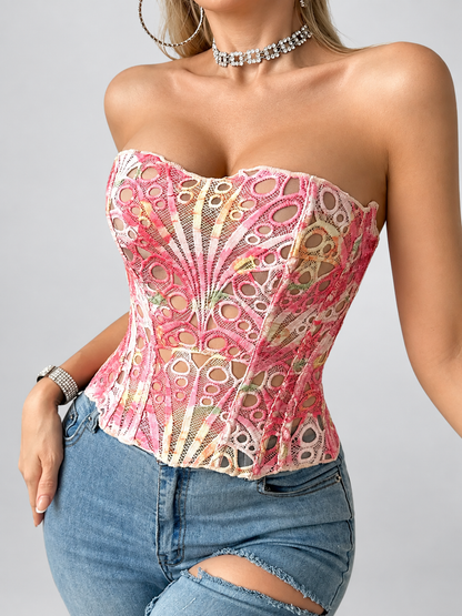 Corset Top Strapless in Breathable Eyelet Lace