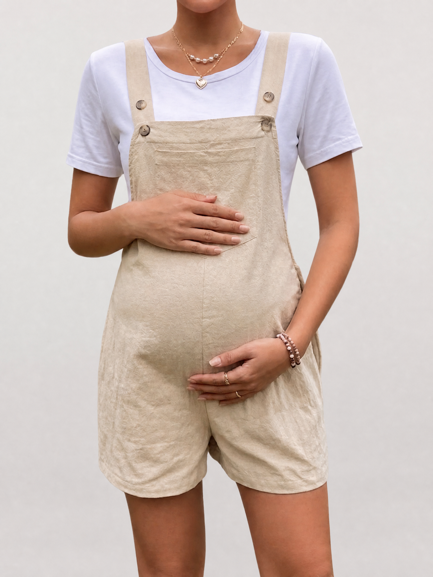 Maternity Overall Shorts, Adjustable Straps, Loose Fit, Side Buttons