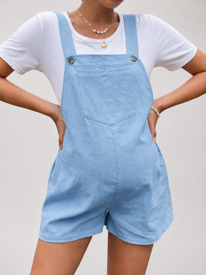 Maternity Overall Shorts, Adjustable Straps, Loose Fit, Side Buttons