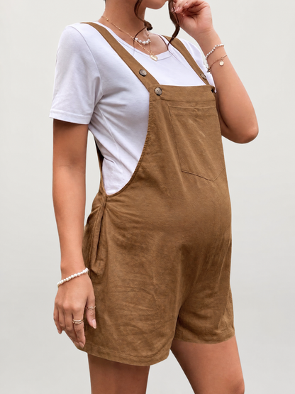 Maternity Overall Shorts, Adjustable Straps, Loose Fit, Side Buttons