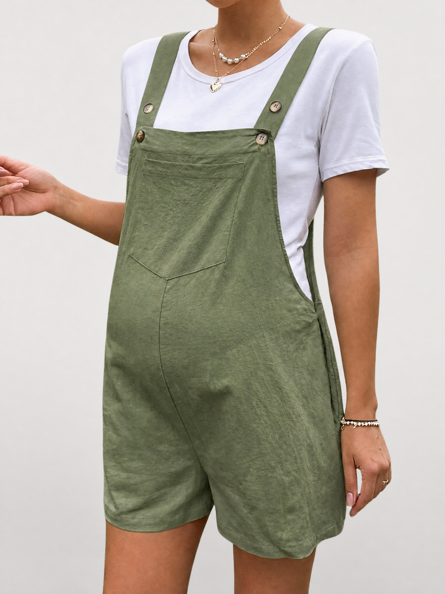 Maternity Overall Shorts, Adjustable Straps, Loose Fit, Side Buttons