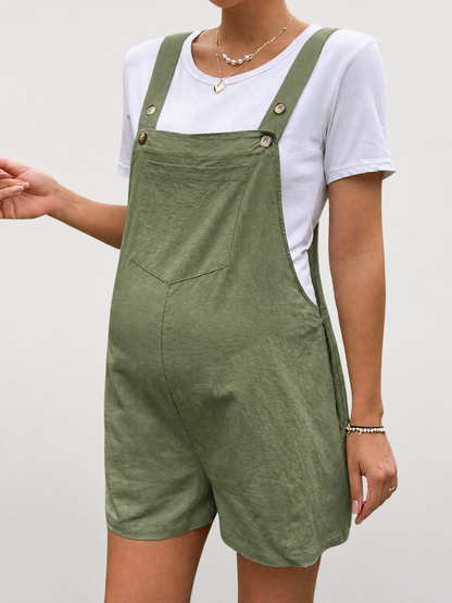 Maternity Overall Shorts, Adjustable Straps, Loose Fit, Side Buttons