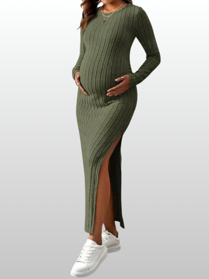 Umstandsmode, Umstandskleid Winter Strickkleid, Schwangerschaftskleid, Langarm, Rundhals, Figurbetont