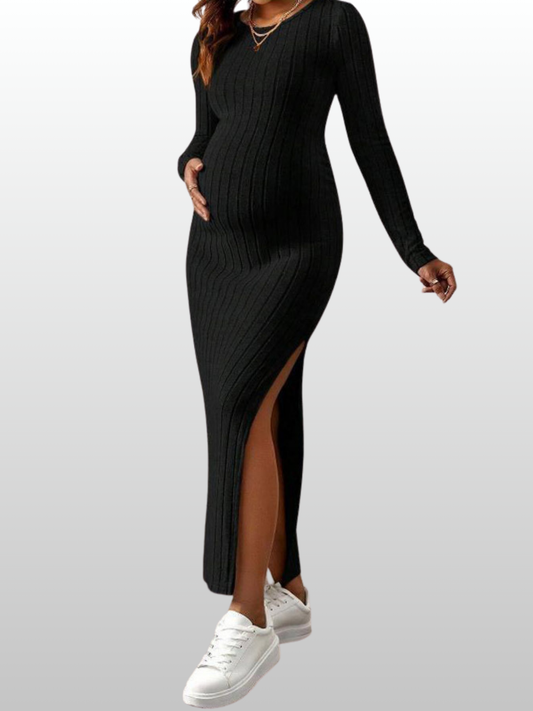 Maternity Dress, Winter Maternity Knit Dress, Pregnancy Dress, Long Sleeve Crewneck, Figure-Flattering