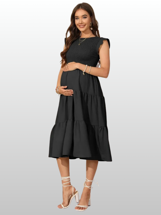 Maternity Dress, Ruffle Sleeve Dress, Soft Stretch, Sleeveless Pregnancy Dress