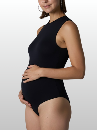 Nahtloser Umstandsbody, Ärmellos, Druckknopfverschluss, Gerippt