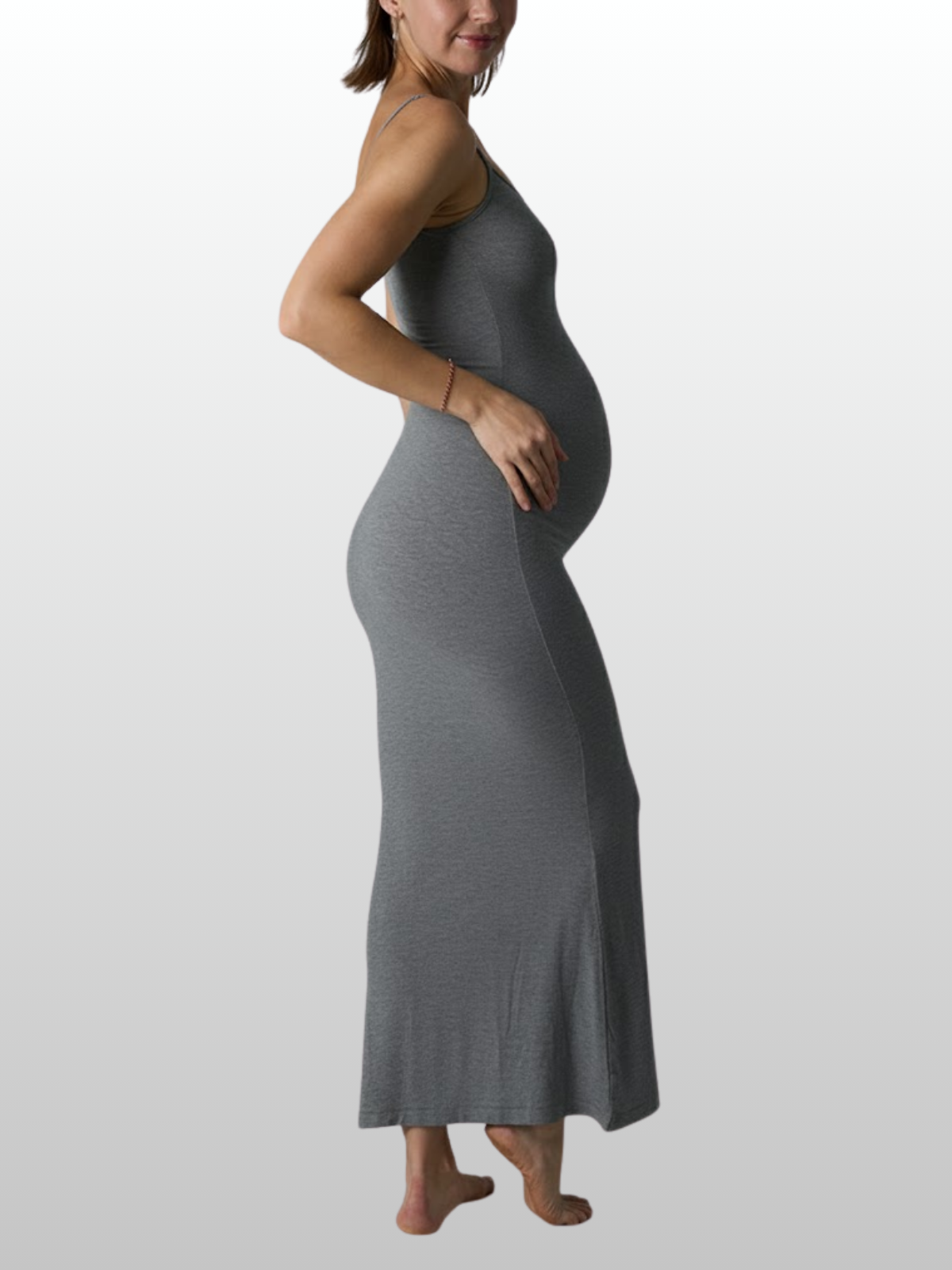 Umstandsmode, Langes Umstandskleid, Figurbetont Maxikleid, Gerippt