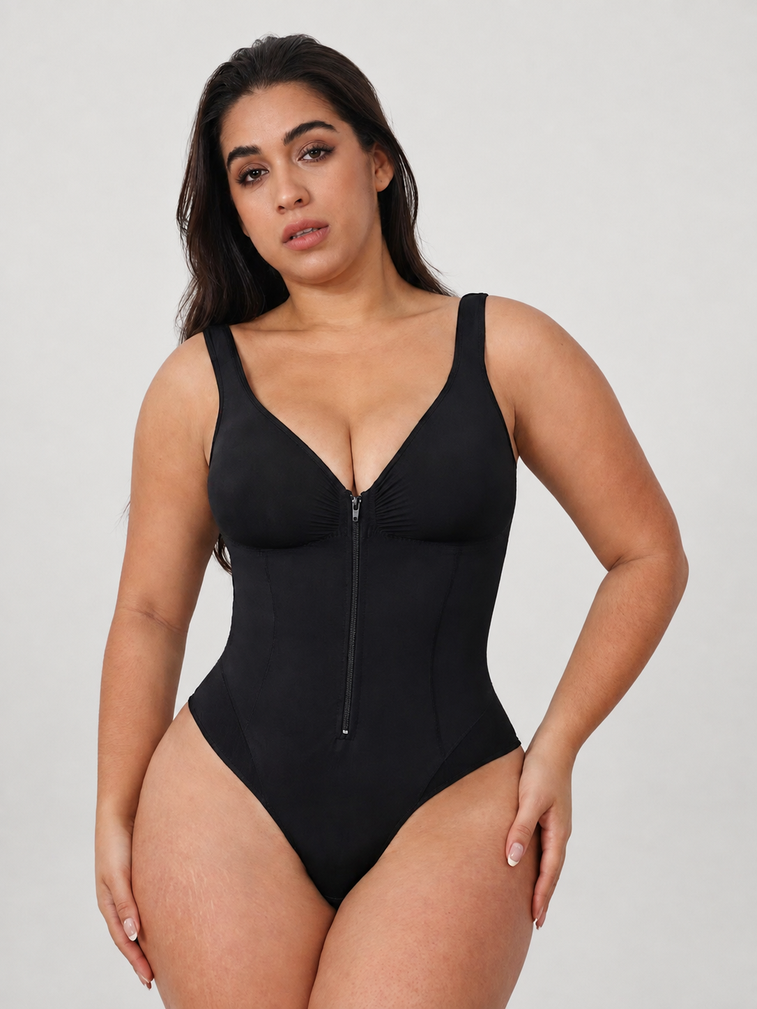 Shapewear Bodysuit with Front Zipper and Sweetheart Neckline