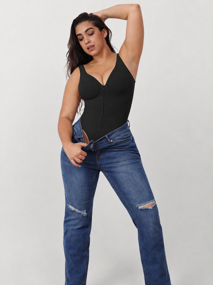 Shapewear Bodysuit with Front Zipper and Sweetheart Neckline