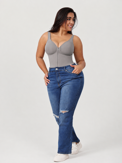 Shapewear Bodysuit with Front Zipper and Sweetheart Neckline