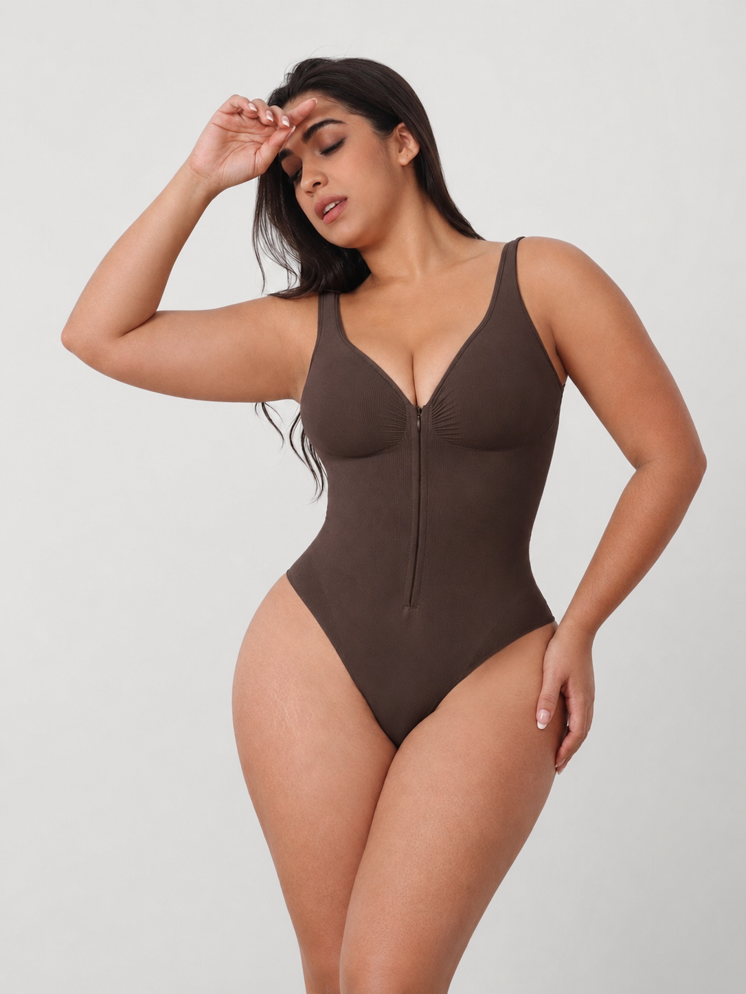 Shapewear Bodysuit with Front Zipper and Sweetheart Neckline