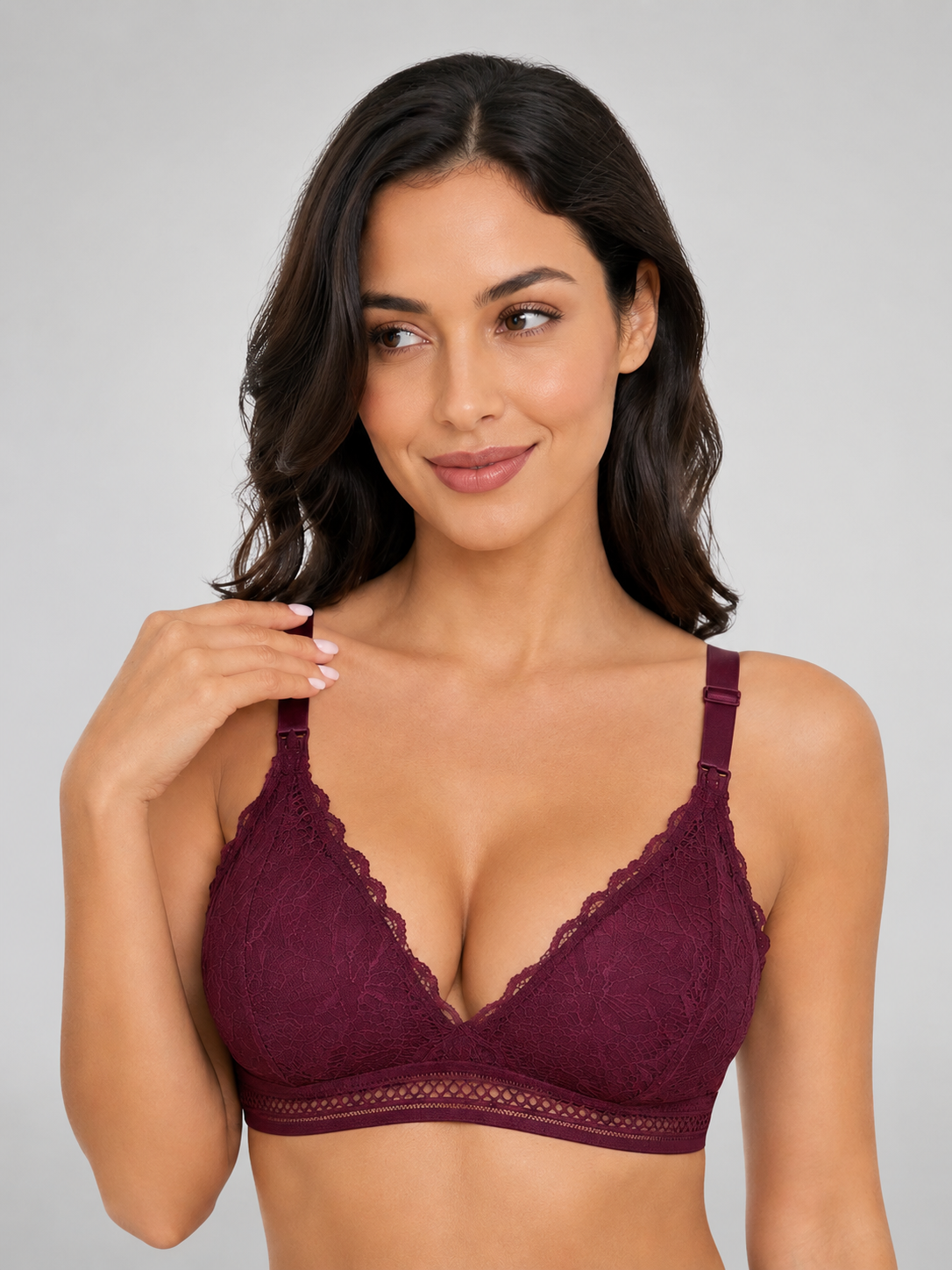 Nursing Bra in Lace with Deep V-Neck and One-Hand Clips