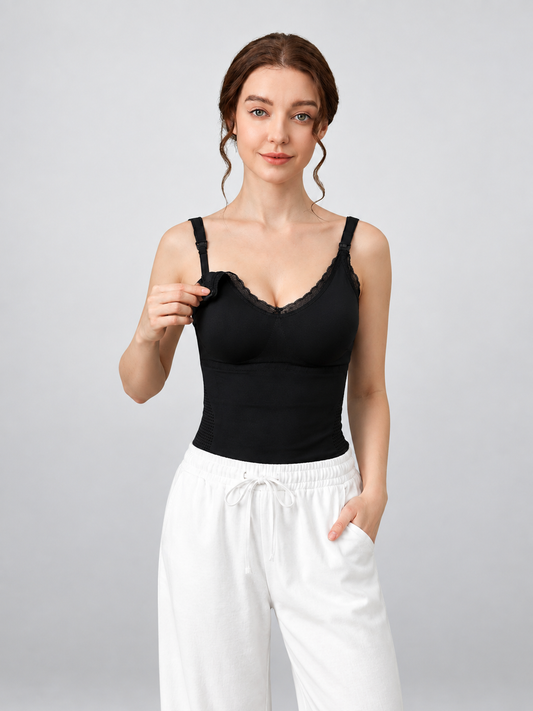 Nursing Top Tank with Built-In Bra and Long Cut