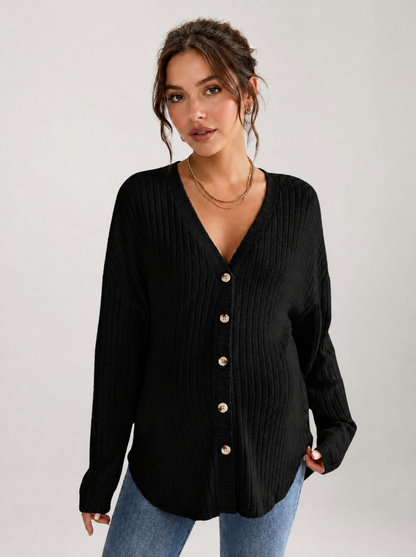 Cardigan Maternity in Rib Knit with V-Neck and Buttons