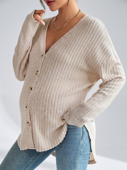 Cardigan Maternity in Rib Knit with V-Neck and Buttons