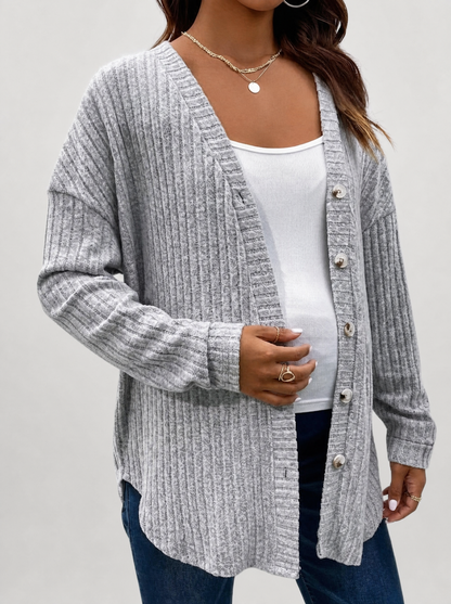 Cardigan Maternity in Rib Knit with V-Neck and Buttons