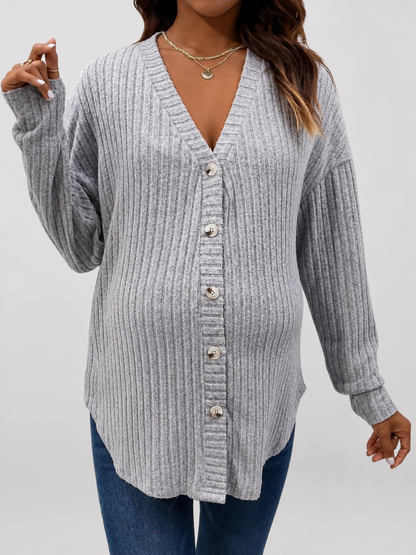Cardigan Maternity in Rib Knit with V-Neck and Buttons