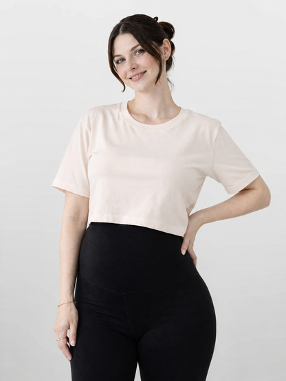 Crop Top Maternity with Short Sleeves and Crew Neck