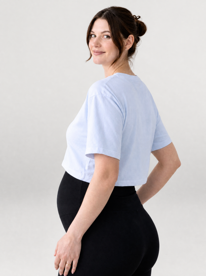 Crop Top Maternity with Short Sleeves and Crew Neck