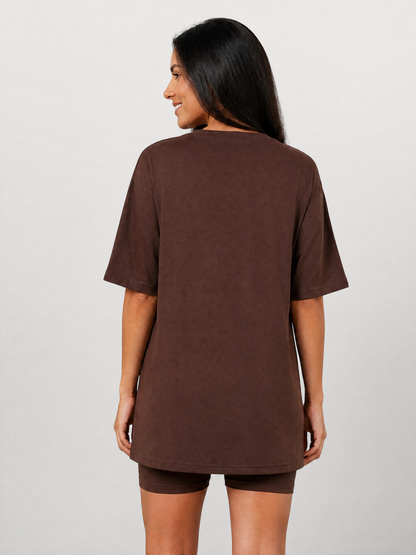 Maternity Lounge Set, Oversized Top & Bike Shorts, High-Low Hem