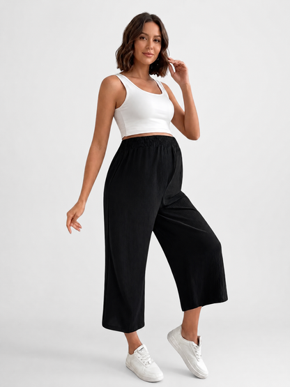 Maternity Pants Summer Wide Leg with High Elastic Waistband