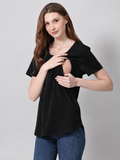 Nursing Shirt with Hidden Zipper in the Side Seam