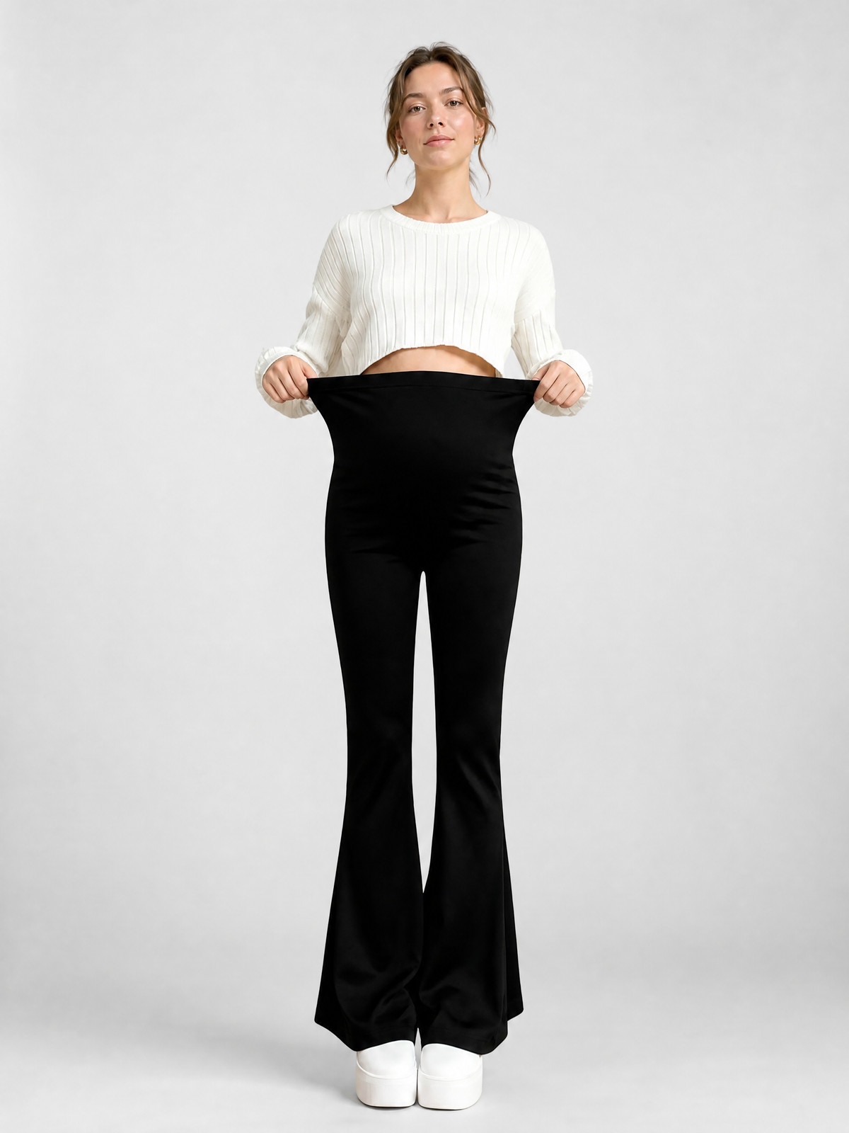 Maternity Pants Flare with Soft Elastic Waistband Over the Belly