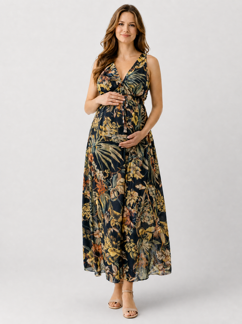 Maxi Dress Maternity Boho Floral with Empire Waist