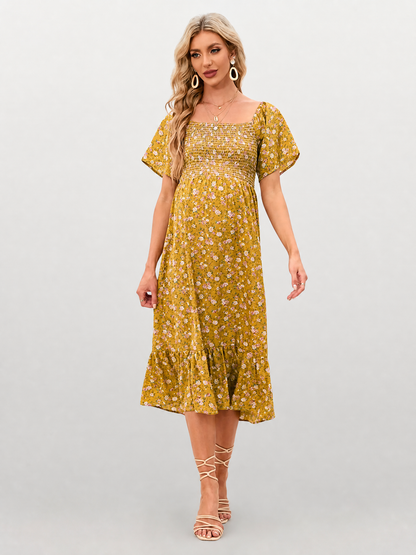 Maternity Sundress Midi Floral with Smocked Bodice