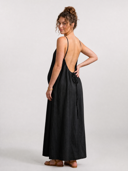 Maxi Dress Maternity Open Back with Adjustable Lace-Up Back