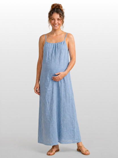 Maxi Dress Maternity Open Back with Adjustable Lace-Up Back