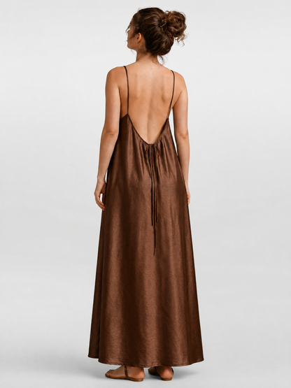 Maxi Dress Maternity Open Back with Adjustable Lace-Up Back