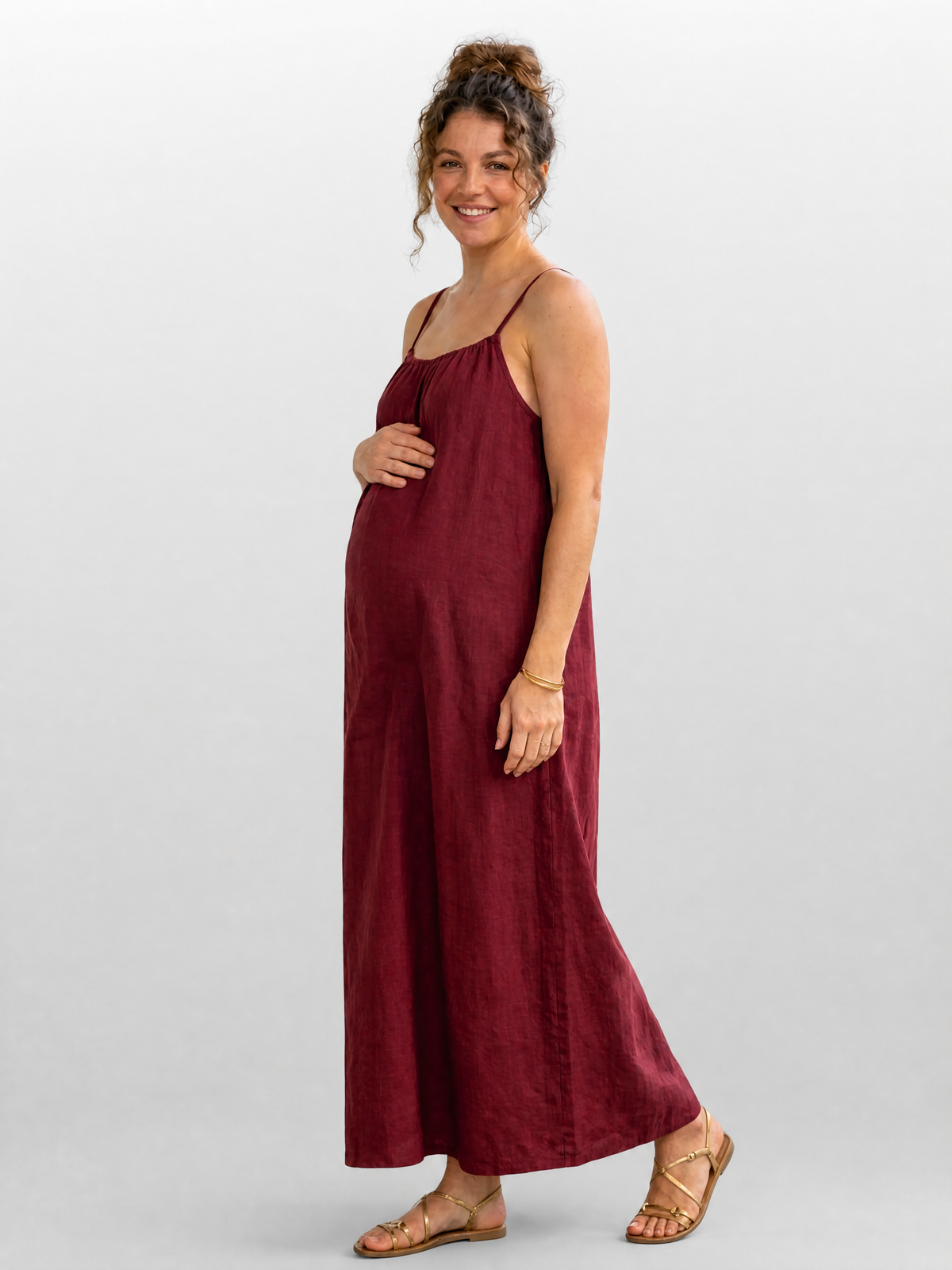 Maxi Dress Maternity Open Back with Adjustable Lace-Up Back
